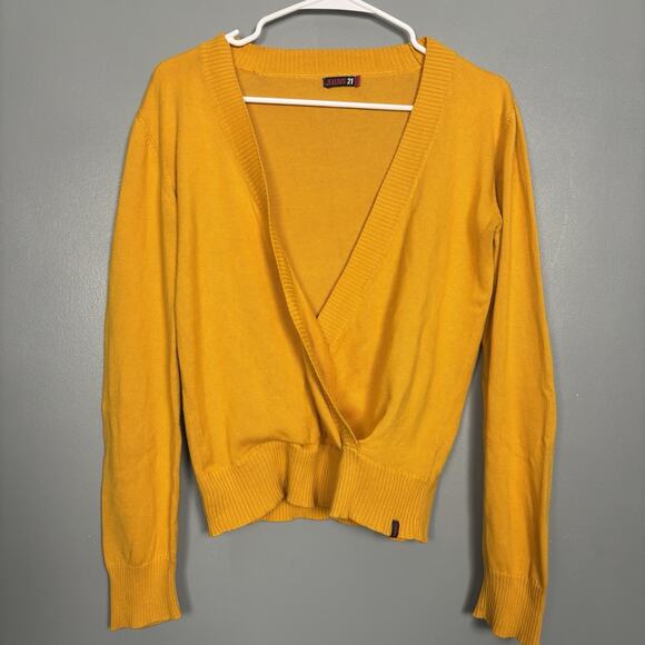 Legend Sweaters - Vintage Y2K Women’s Long Sleeve Open Front Dark Yellow Sweater Large Punk Skater